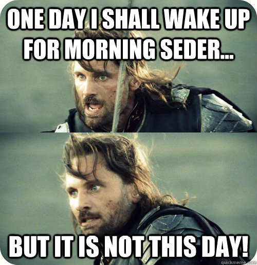 One day I shall wake up for morning seder... But it is not this day!  Aragorn Inspirational Speech