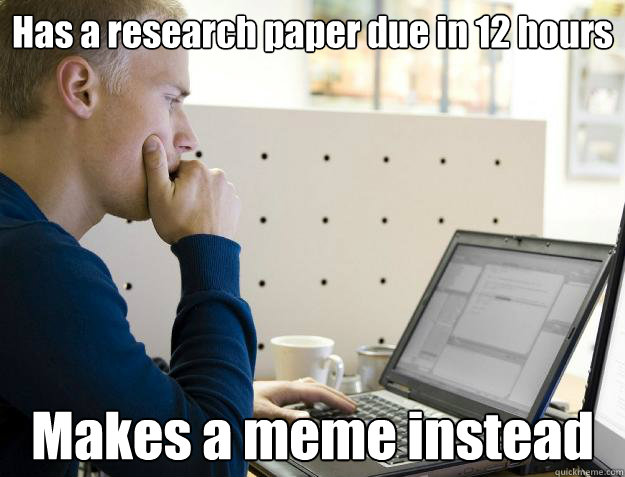 Has a research paper due in 12 hours Makes a meme instead  Programmer