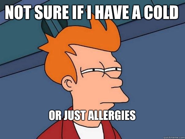 Not sure if I have a cold  Or just allergies 
  Futurama Fry