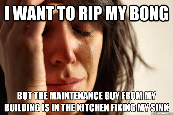 I want to rip my bong but the maintenance guy from my building is in the kitchen fixing my sink  First World Problems