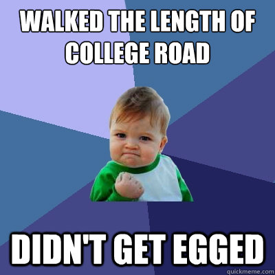 walked the length of college road didn't get egged  Success Kid