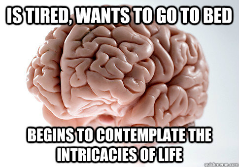 Is tired, wants to go to bed begins to contemplate the intricacies of life  Scumbag Brain