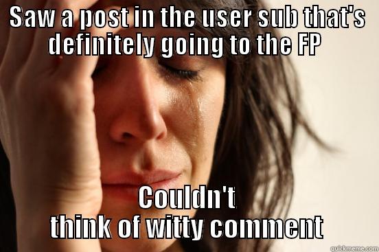 SAW A POST IN THE USER SUB THAT'S DEFINITELY GOING TO THE FP  COULDN'T THINK OF WITTY COMMENT First World Problems