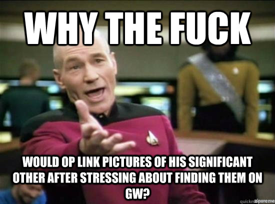 Why the fuck Would OP link pictures of his significant other after stressing about finding them on GW?  Annoyed Picard HD