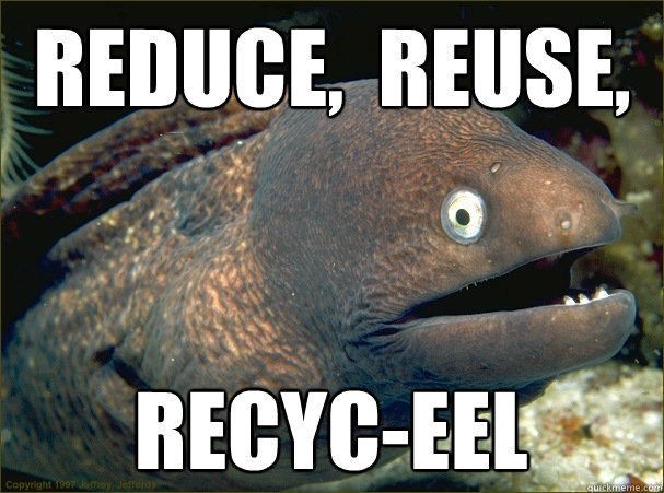 reduce,  reuse, recyc-eel  Bad Joke Eel