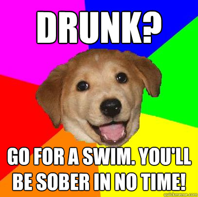 Drunk? Go for a swim. You'll be sober in no time!  Advice Dog