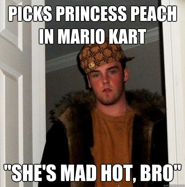 picks princess peach in mario kart 