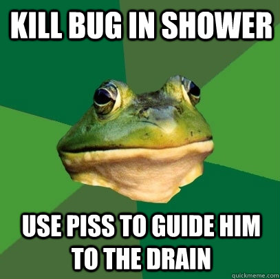 Kill bug in shower use piss to guide him to the drain - Kill bug in shower use piss to guide him to the drain  Foul Bachelor Frog