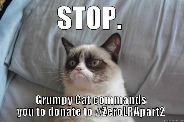 Stop. Now. - STOP. GRUMPY CAT COMMANDS YOU TO DONATE TO #ZEROLRAPART2 Grumpy Cat