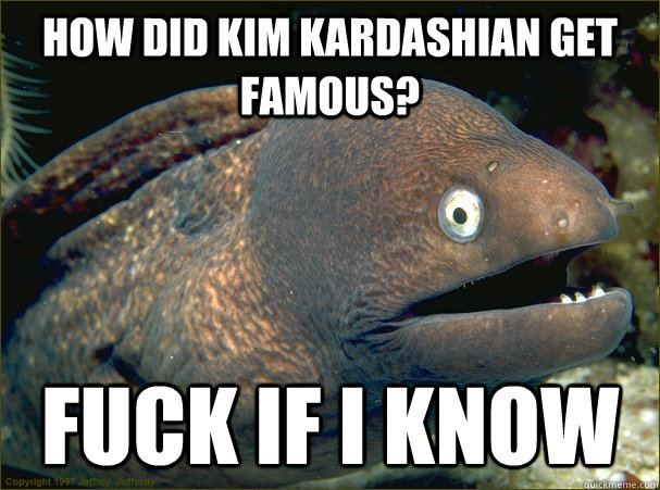 How did kim kardashian get famous?  fuck if i know  Bad Joke Eel