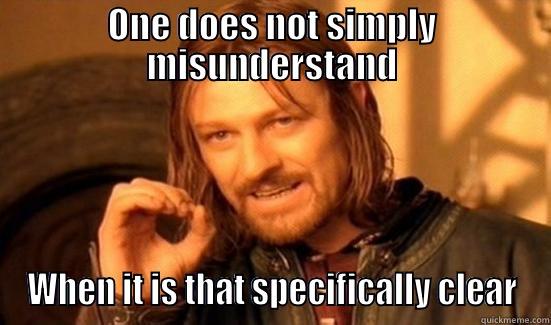 ONE DOES NOT SIMPLY MISUNDERSTAND WHEN IT IS THAT SPECIFICALLY CLEAR Boromir