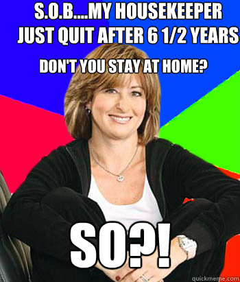 S.O.B....my housekeeper just quit after 6 1/2 years SO?! Don't you stay at home?  Sheltering Suburban Mom