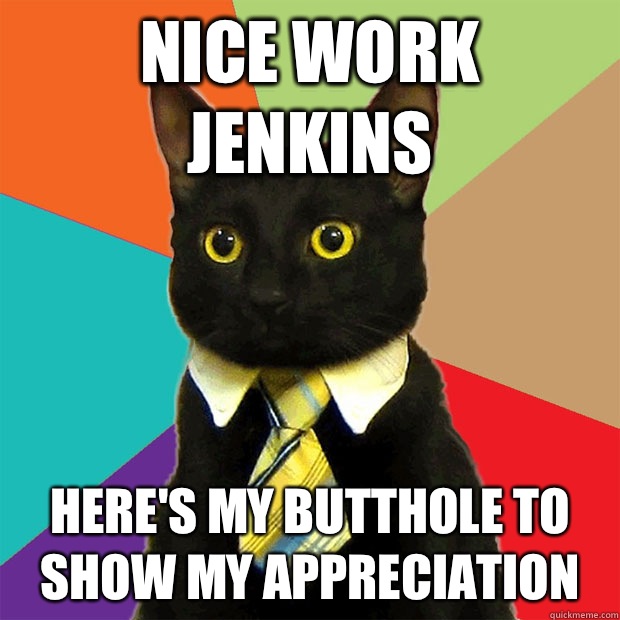 Nice work Jenkins Here's my butthole to show my appreciation  Business Cat