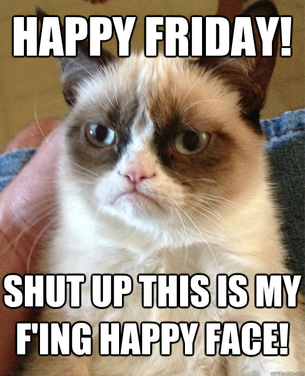 Happy Friday! Shut up this IS my F'ing happy face!  Grumpy Cat