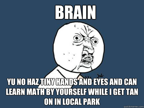 brain yu no haz tiny hands and eyes and can learn math by yourself while i get tan on in local park  Y U No