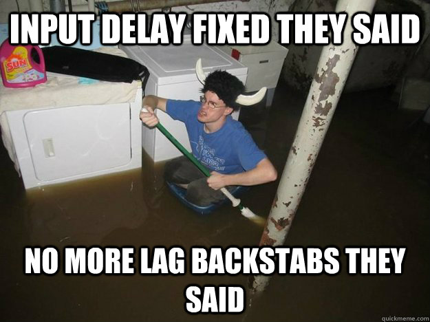 Input delay fixed they said No more lag backstabs they said  Do the laundry they said