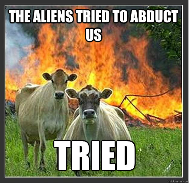 The aliens tried to abduct us tried  - The aliens tried to abduct us tried   Evil cows