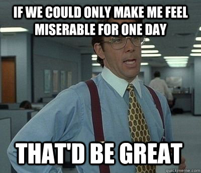 If we could only make me feel miserable for one day That'd be great - If we could only make me feel miserable for one day That'd be great  Bill Lumbergh