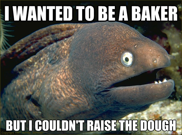 i wanted to be a baker but i couldn't raise the dough - i wanted to be a baker but i couldn't raise the dough  Bad Joke Eel