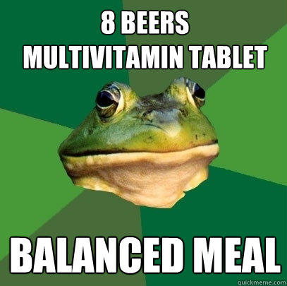 8 beers
multivitamin tablet balanced meal - 8 beers
multivitamin tablet balanced meal  Foul Bachelor Frog