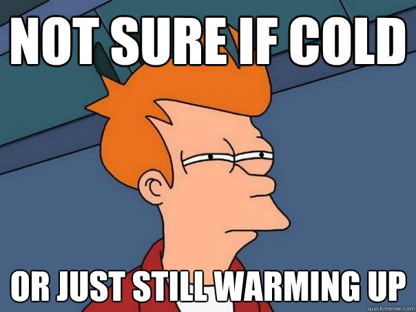 not sure if cold or just still warming up  Futurama Fry