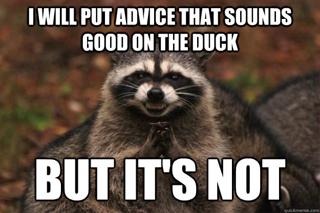 I will put advice that sounds good on the duck but it's not  Evil Plotting Raccoon