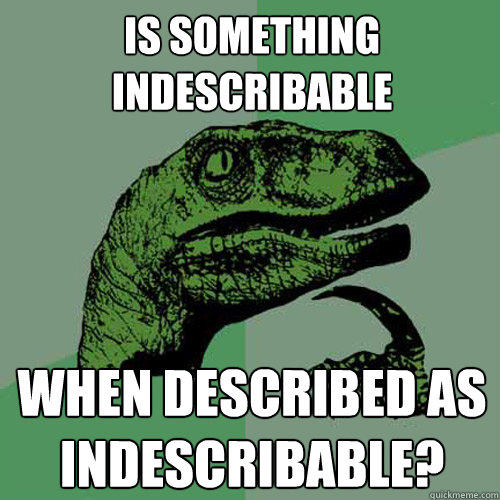 is something indescribable when described as indescribable? - is something indescribable when described as indescribable?  Philosoraptor