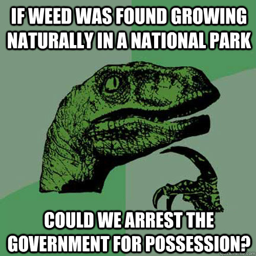 If weed was found growing naturally in a national park could we arrest the government for possession?  Philosoraptor