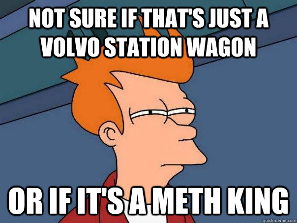 Not sure if that's just a volvo station wagon or if it's a meth king  Futurama Fry