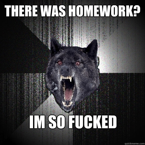 THERE WAS HOMEWORK? IM SO FUCKED  Insanity Wolf