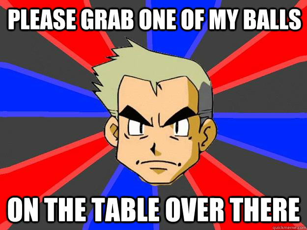 Please Grab one of my balls on the table over there  Professor Oak