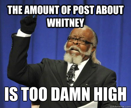 the amount of post about whitney  is too damn high
  Too Damn High