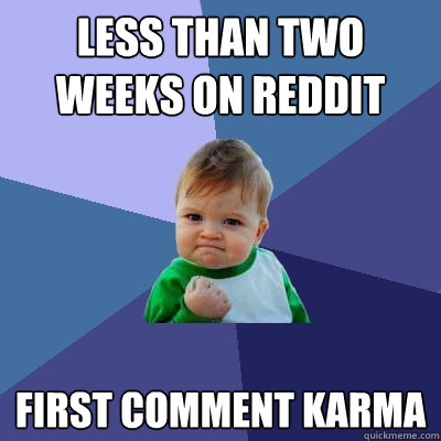 Less than two weeks on Reddit First comment karma  Success Kid