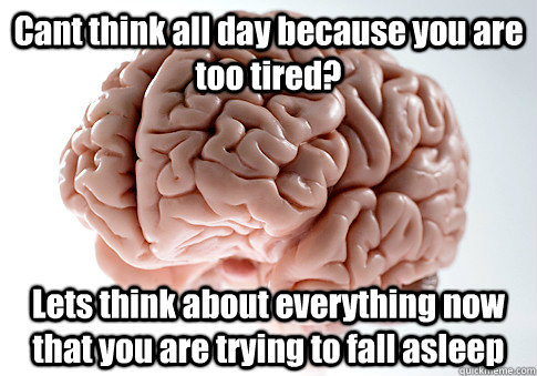 Cant think all day because you are too tired? Lets think about everything now that you are trying to fall asleep  Scumbag Brain