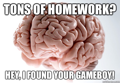 Tons of homework?  Hey, I found your gameboy!  Scumbag Brain