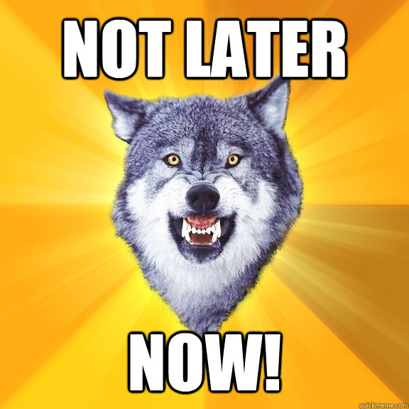 Not Later Now!  Courage Wolf