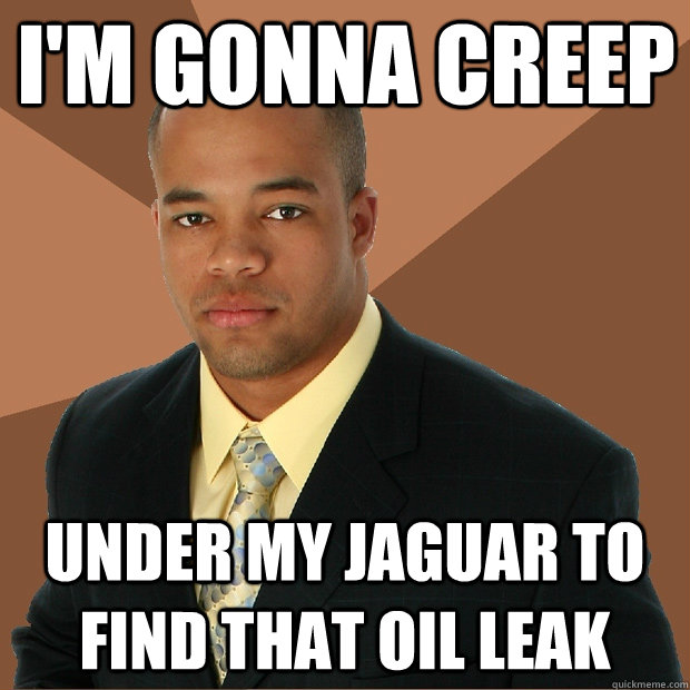 I'm gonna creep under my Jaguar to find that oil leak   Successful Black Man