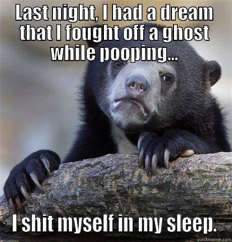 LAST NIGHT, I HAD A DREAM THAT I FOUGHT OFF A GHOST WHILE POOPING... I SHIT MYSELF IN MY SLEEP. Confession Bear