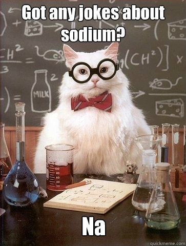 Got any jokes about sodium? Na - Got any jokes about sodium? Na  Chemistry Cat