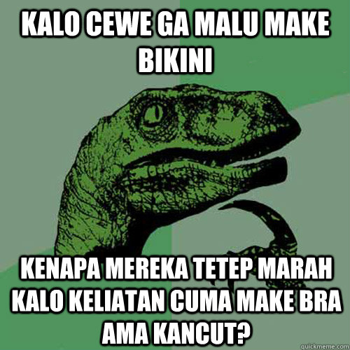 Kalo cewe ga malu make Bikini kenapa mereka tetep marah kalo keliatan cuma make Bra ama kancut? - Kalo cewe ga malu make Bikini kenapa mereka tetep marah kalo keliatan cuma make Bra ama kancut?  Philosoraptor