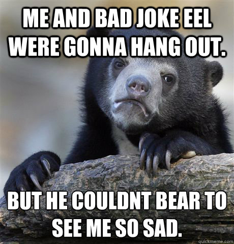 Me and bad joke eel were gonna hang out. But he couldnt bear to see me so sad.   Confession Bear