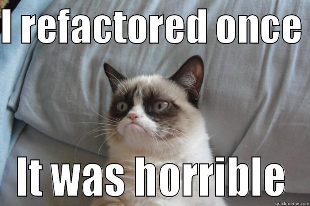 I REFACTORED ONCE  IT WAS HORRIBLE Grumpy Cat