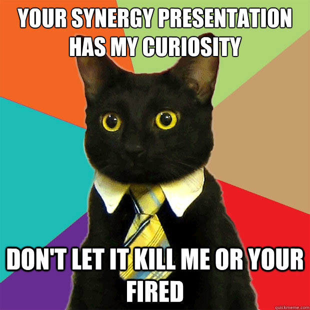 Your synergy presentation has my curiosity  don't let it kill me or your fired  Business Cat