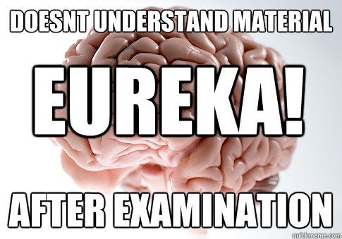 DOESNT UNDERSTAND MATERIAL AFTER EXAMINATION EUREKA!  Scumbag Brain