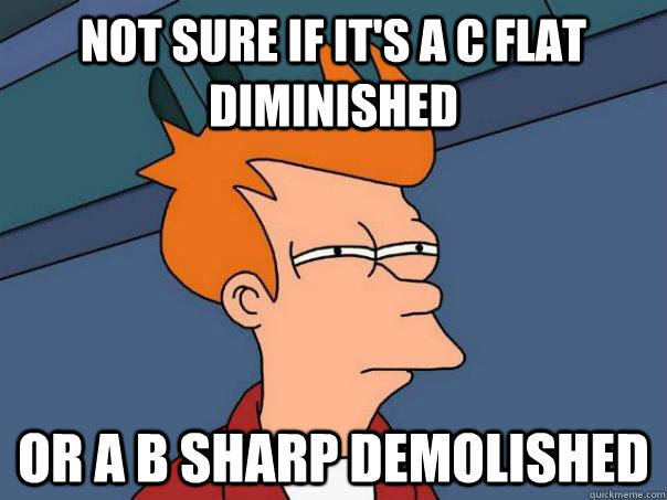 Not sure if it's a c flat diminished Or a b sharp demolished  Futurama Fry