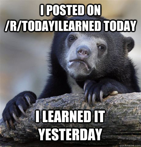 I POSTED ON /R/TODAYILEARNED TODAY I LEARNED IT YESTERDAY - I POSTED ON /R/TODAYILEARNED TODAY I LEARNED IT YESTERDAY  Confession Bear