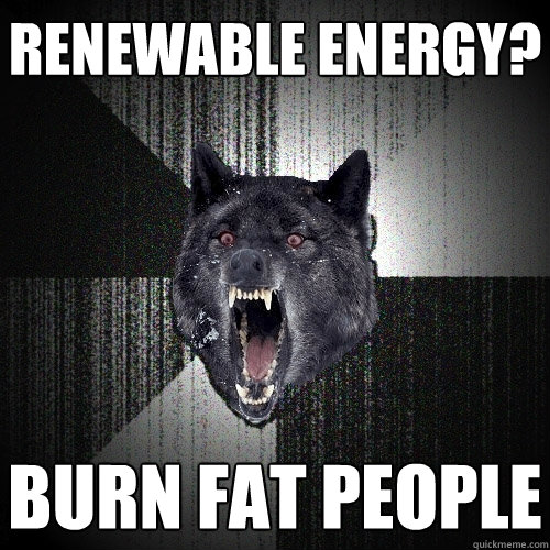 Renewable energy? burn fat people  Insanity Wolf