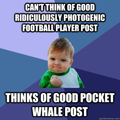 Can't think of good ridiculously photogenic football player post thinks of good pocket whale post  Success Kid