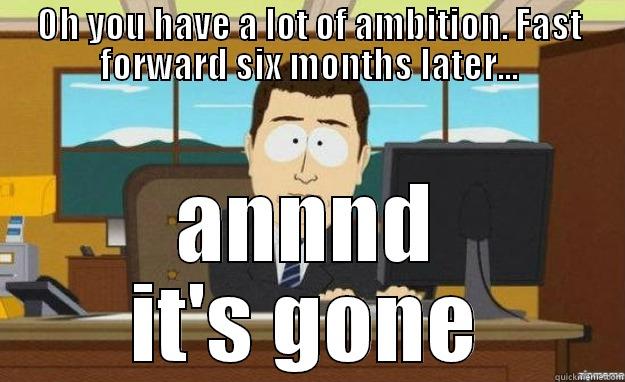 OH YOU HAVE A LOT OF AMBITION. FAST FORWARD SIX MONTHS LATER... ANNND IT'S GONE aaaand its gone