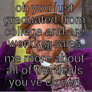 OH YOU JUST GRADUATED FROM COLLEGE AND ARE WORKING SALES TELL ME MORE ABOUT ALL OF THE DEALS YOU'VE CLOSED Condescending Wonka